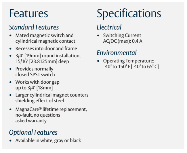 Securitron Door Position Switch Features
