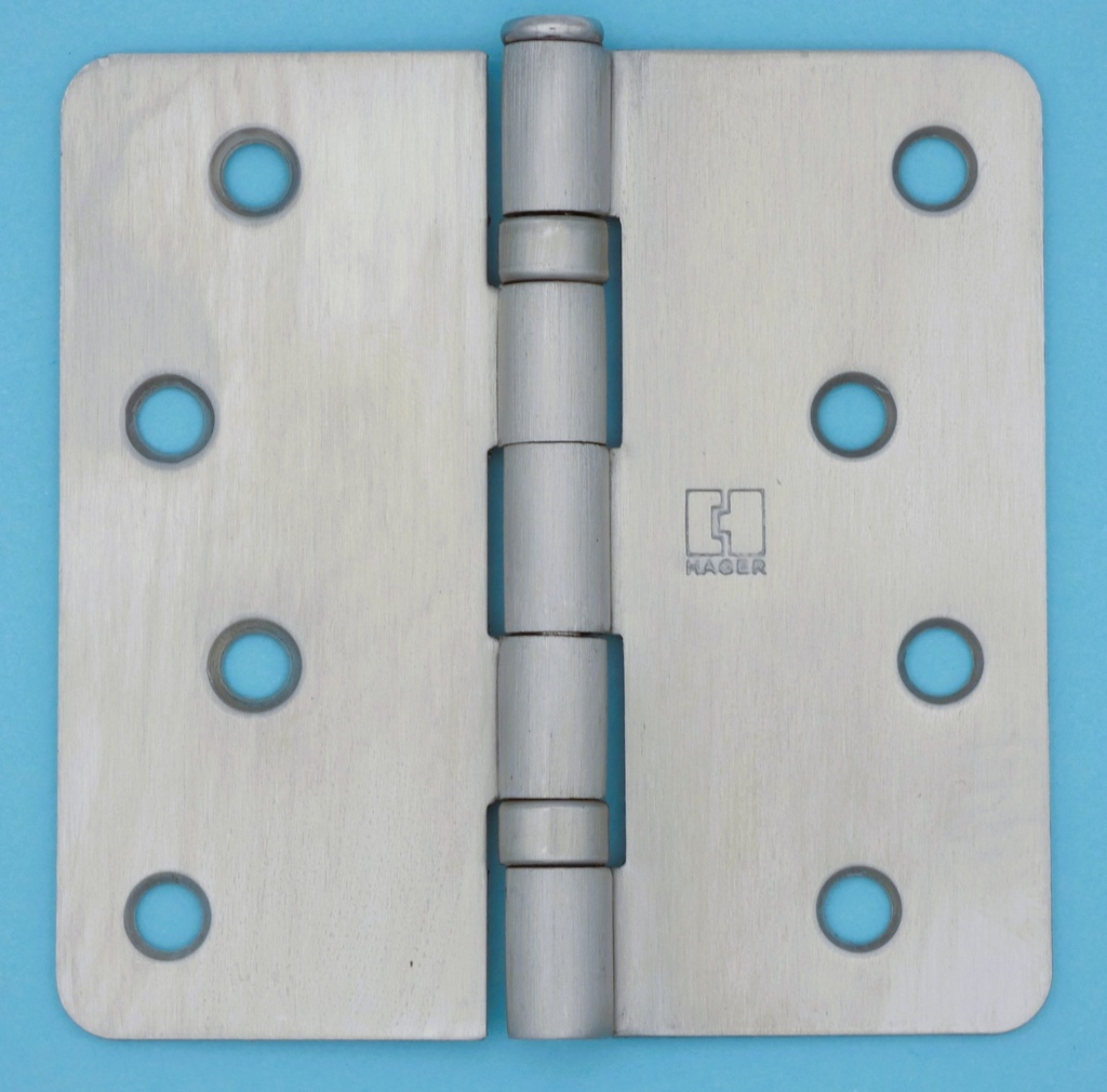 Hager RCBB1541 4" x 4" US32D Ball Bearing Hinge with 1/4" Radius Corners